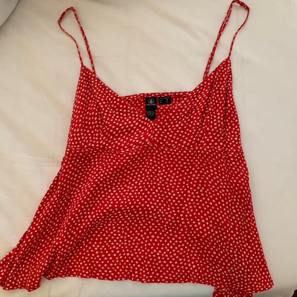 XS Volcom tank top. Red with white polka dots.